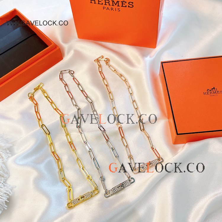 Hermes Kelly Necklace Lock Diamond Pendant for Women
